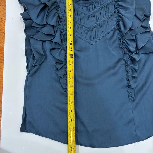 Veronica Beard Mandell Blue Ruffle Satin Top Sz 2 Romantic Victorian Gothic - Picture 12 of 13